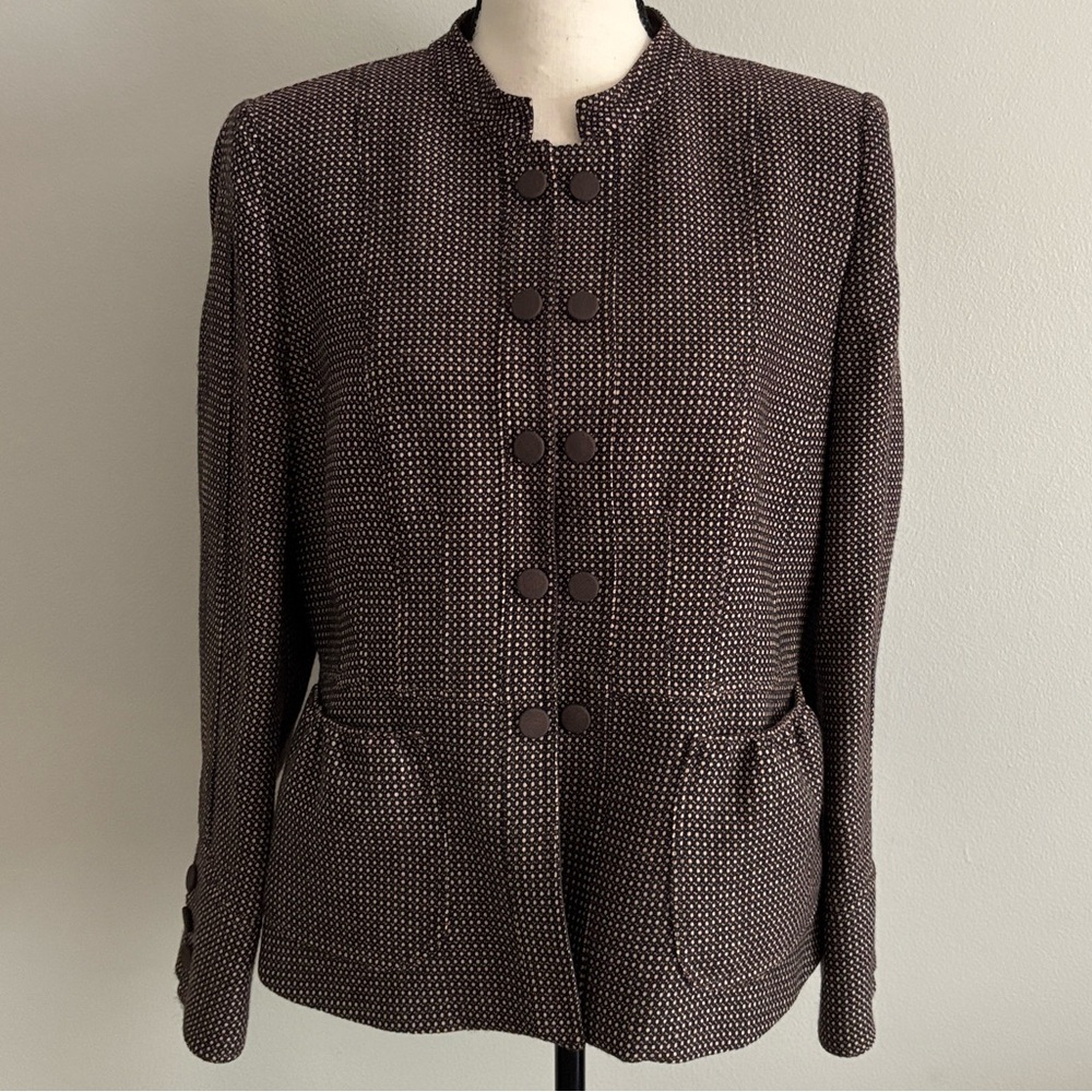 Armani Collezioni Wool Peplum Tweed Jacket, sz 12